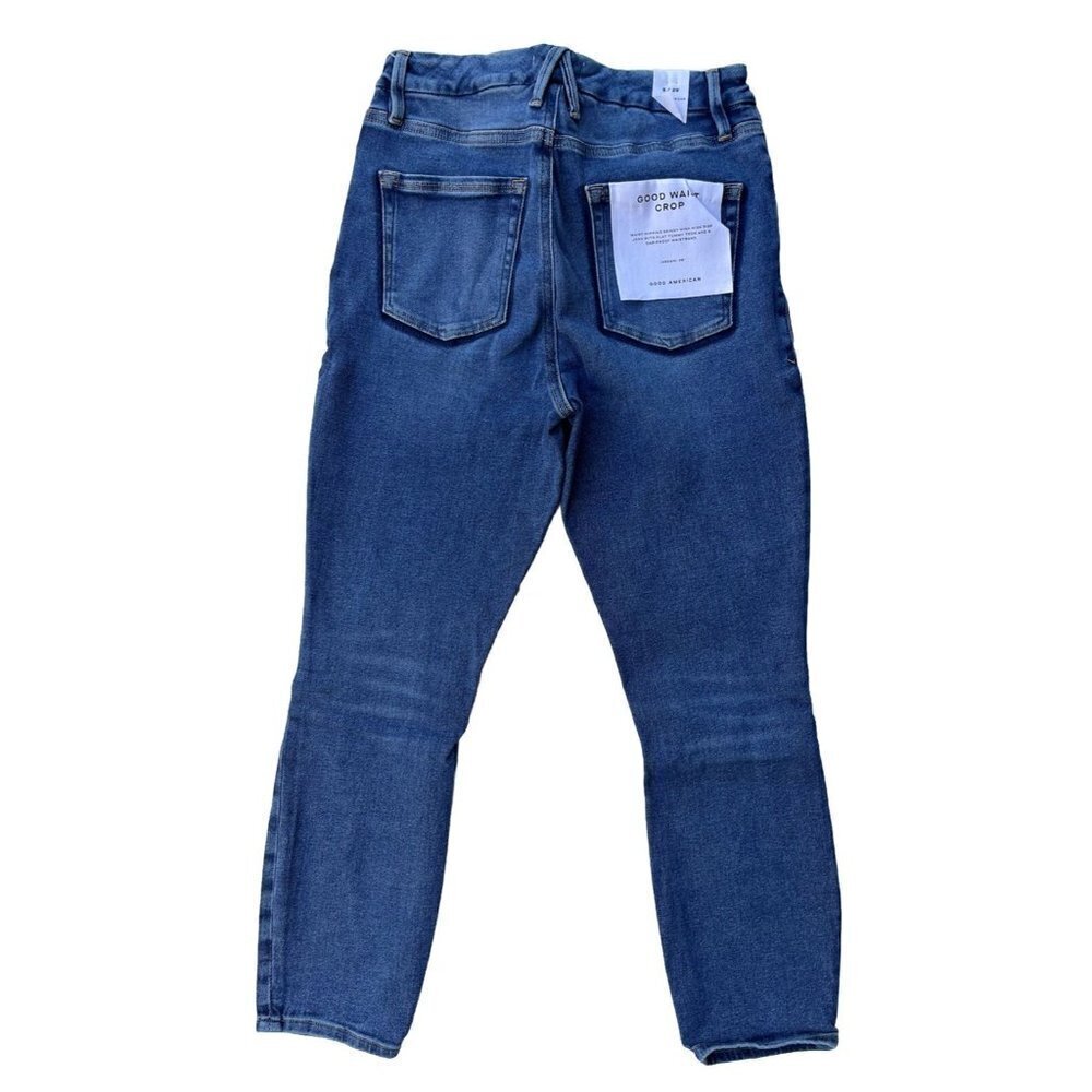 Good American Good Waist Ripped Crop Skinny Jeans in Blue855 - Picture 3 of 15